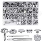 323 Pcs Canvas Bouton Snap Tool, Marine Snap Fastener Kit Stainless Steel Screws Snaps, Heavy Duty Snap Fastener Tool Metal Button Press Stud Cap for for Boat Cover Furniture, Canvas,Tarpaulins, Tents, Awnings, Clothing, Leather (323PCS)