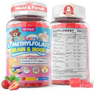 Kids L-Methylfolate Gummies, Kids Fṏcus Gummies, Active 5-MTHF + Magnesium, Saffron, Lion's Mane Mushroom, Phosphatidylserine, Choline, Methyl B12, B6 for Mṏod, Brain, Bēhavior, No Sugar, 2 Pack