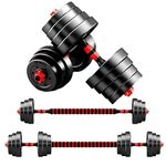 Strongway® Adjustable Dumbbell Set - 20KG 30KG 40KG SETS-2 in 1 Adjustable Dumbbells/Barbell Set - Free Weights Dumbbell Set with Connecting Rod - Weight Lifting Dumbbell/Barbell Set for Home Gym (40)