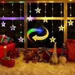 Color Changing Christmas Curtain Lights Battery Operated, Quntis 76LED 9 Star Christmas Window Lights with Timer & 8 Mode, Waterproof Star Lights String for Diwali Christmas Decorations Outdoor Indoor