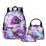 LCNC School bags Set for Girls Boys,Galaxy Water Resistant Durable Casual Basic Backpack with lunch bag & pencil case for Students