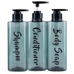 3 Pack Shower Gel Dispenser Shampoo and Conditioner Bottles with Pump, Bathroom Shower Soap dispenser set Refillable 500ml 17 fl.oz for Hotel Home Kitchen Travel Body Wash, Lotion, Blue