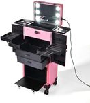 Pink Rolling Makeup Case with Mirro