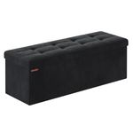 SONGMICS Storage Ottoman, Foldable Velvet Storage Bench, Footrest Stool, 15 x 43.3 x 15 Inches, Ink Black ULSF277B01