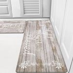 HEBE Anti Fatigue Kitchen Mat Set of 2 Non Slip Thick Cushioned Kitchen Rug Sets with Runner Heavy Duty Comfort Standing Mats Waterproof Kitchen Carpet (17"x48"+17"x28"), Beige