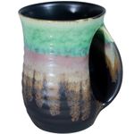 Icytrip Hand Warmer Mug,18 Oz Handmade Pottery Hand Warming Coffee Mug Large with Pocket Right Handed (Green/Black)