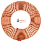 Visiaro Round Soft Copper Tube, 50ft, Outer Dia 3/8 inch, Wall Thickness 23(L) swg, Pack of 1, Flexible Seamless Hollow Coil for Air Conditioners, Refrigeration, Plumbing Systems and DIY Projects