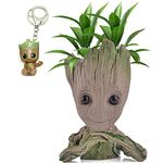 Udream Groot Plant Pot Cartoon Baby Groot Flower Pot with Drainage Hole, Groot Succulent Planter Cute Green Plants Flower Pot Desktop Pen Holder Best Gifts for Kids