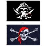 90x150cm 3x5 FT Pirate Flags Cross Knife Flag and Jolly Roger (Red Scarf) Flag 2 Pack