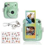 WOGOZAN Clear Case for Fujifilm Instax Mini 11 Instant Camera Protective Case- Upgrade Back with Photo Pocket for Storing 10 Photos+Adjustable Shoulder Strap and Camera Sticker