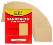 Fit For The Job 25 Large A4 Size Sheets Fine Grade Sandpaper for Sanding Wood, Furniture, Metal, Plaster For Home Improvement, Decorating & More, 11x9 inch (230x280mm) 11" x 9"