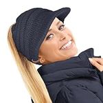 TOSKATOK Ladies Slouchy Peaked Ponytail Messy Bun Knitted Beanie Hat Cap-Navy