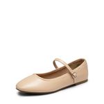 DREAM PAIRS Women's Ballet Flats Mary Jane Shoes，Round Toe Comfortable Dressy Shoes with Buckled Ankle Strap,Size 8,Nude-PU,SDFA2441W