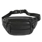 OrrinSports Black Leather Fanny Pack for Men Women Genuine Leather Waist Bag Crossbody Belt Bag with Adjustable Strap for Walking Hiking Cycling, A810#Black, Free Size, Fashion