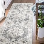 TOPICK Runner Rug 60x150cm Door Mat Indoor Entryway Hallway Machine Washable Rug Vintage Grey Print Non Slip Rug Foldable Thin Lightweight Carpet Bathroom Kitchen Living Room Bedroom