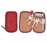 Adamis Genuine Leather Keychain Holder Pouch, Key Case, Soft Strong and Compact Organiser and Wallet with Zip Closure for Extra Safety and 6 Key Holder Hooks W55 Red, Size 6 x 11 cm