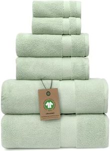 100% Organic Zero-Twist Cotton Towels - GOTS Certified Luxury Bath Towels - Ultra Soft & Plush 700GSM Long-Staple Cotton - 6 Piece Towel Set (Eucalyptus Green)