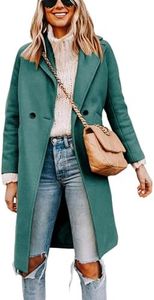 Tanming Women's Notch Lapel Double Breasted Wool Blend Mid Long Pea Trench Coat (Teal-L)