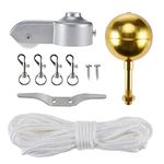 Yaegoo Flag Pole Hardware Parts Repair Kit, 50ft Halyard Rope + 3" Topper Gold Ball + 6" Cleat Hook + 4 Flag Swivel Snap Hooks + Flagpole Pulley Truck for 2" Diameter Flag Poles Top