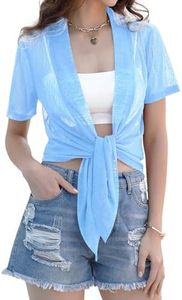iClosam Women Sheer Shrug Tie Top Short Sleeve Summer Open Front Cardigans Plus Size Mesh Bolero Jacket