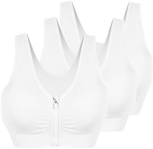 AKAMC Women's Zip Front Sports Bra Seamless Post-Surgery Bra Active Yoga Sports Bras, White, Medium