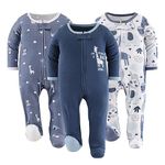 The Peanutshell Baby Boy Sleepers, Sleep and Play Baby Pajamas for Boys, Pjs, Newborn, 0-3, 3-6, 6-9 Months Infant Clothes, Blue Safari, 0-3 Months