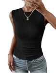 Zeagoo Sleeveless Blouses for Women High Neck Ribbed Knit Slim Fitted Casual Business Tank Tops Black