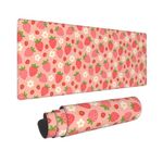 Pink Strawberry and White Flower Gaming Mouse Pad Extended Large Mousepad 31.5 X 11.8 Inch