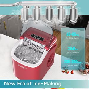 EUHOMY Countertop Ice Maker – 9 Cubes in 6 Mins, 2 Sizes, 12kg/24h, Red