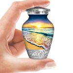 Waves on The Beach Keepsake Urn for Adult Human Ashes | Handcrafted Funeral Memorial | Seascape Funeral Decorative Cremation urn for Women and Men