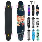 Opurtdor Longboard 8 Layers Decks 46"x8.6" Skateboard Pro Complete Skate Board Maple Wood Long Board for Kids Teens Adults Beginners Girls Boys (Koi)