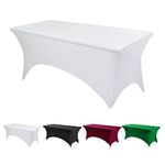 Spandex Tablecloths 6ft Stretchable Stretch Spandex Fitted Table Cover Wedding Party Cocktail Bar Exhibitions Washable Table Cover Open Back (White,72Lx30Wx30H Inches)