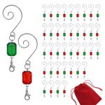 BANBERRY DESIGNS Christmas Ornament Hooks - Set of 40 Red and Green Acrylic Silver Wire Ornament Hangers - Decorative Scroll S-Hook Tree Accessorizes with Lobster Claws - Holiday Seasonal Decorations…