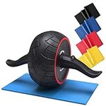 Ab Roller for Abs Exercise Workout Fitness -Ab Wheel Roller Knee Mat Resistance Bands Home Gym Equipment for Men Women Abdominal Exercise (Black w Resistance Bands)