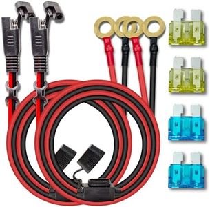 2PCS 10AWG 6FT Charger Cable, SAE to O Ring Terminal Quick Disconnect Harness, 2 Pin SAE Connectors Extension Cables Cord with 15& 20A Fuse for Car, Motorcycle, Solar Panel