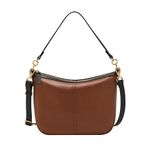 Fossil Women's Jolie Leather Crossbody Purse Handbag, Brown/Black Trim, One Size
