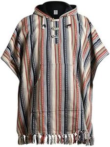 virblatt - Mexican Poncho Men | Cotton | Mens Poncho |Reversible| Baja Hoodie Blanket Poncho Winter Warm Pancho Mexican, Multicolour, Large-X-Large