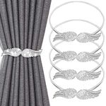 IAGORYUE Curtain Tie Backs - 4 Pcs Crystal TieBacks with Adjustable Spring Rope, Holdbacks Hold Drape for Home Office Hotel Window Treatment Deco, No Install/Drill/Hook/Magnetic (Silver Wings)