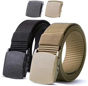 JASGOOD Nylon Military Tactical Men Belt 2 Pack Webbing Outdoor Web Belt With Plastic Buckle Snow Pants Belts, A-Black+Green Khaki, Fits Pant up to 35 Inch