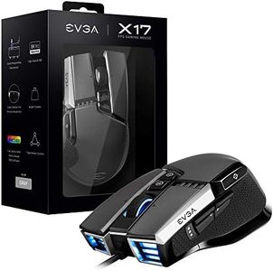 EVGA X17 Gaming Mouse, Wired, Grey, Customizable, 16,000 DPI, 5 Profiles, 10 Buttons, Ergonomic 903-W1-17GR-KR