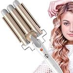 3 Barrel Hair Curler, 25mm Hair Waver Curling Iron Wand Adjustable Temperature with 2 Temperature Control for Long or Short Hair Styling, Curling Iron Large Wave Ceramic Wide Hair Crimpers, Gold