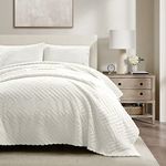 Lush Decor Super Cozy Ultra Soft Sherpa Jacquard Geo Bedspread/Blanket, King/Cal King, Pure White