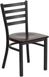 Flash Furniture 2 Pack HERCULES Series Black Ladder Back Metal Restaurant Chair - Walnut Wood Seat