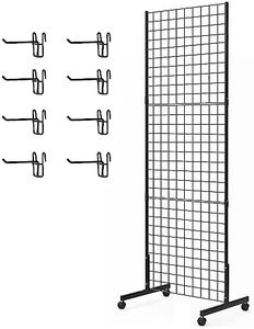 Eastern Tree 1 Pack 2'x 5' Three Pieces Gridwall Panels Stand with T-Base, Black Wire Grid Wall Rack with Wheels, Craft Display Rack, Retail Display Stand, Extra More 8 Pieces Hooks