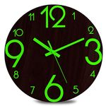 Plumeet Luminous Wall Clocks - 12'' Non-Ticking Silent Wooden Clock with Night Light - Large Decorative Wall Clock for Kitchen Office Bedroom (Flat Number)