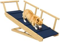 PawHut Dog Ramp, Adjustable 4 Height Pet Ramp, Foldable Wooden Dog Stairs with Non-Slip Mat for Small to Large Dogs to Get on High Bed or Sofa Couch, Natural Wood Finish