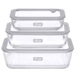 EcoEvo Glass Food Containers with Glass Lid, Microwave Safe Glass Food Storage Container Set, 3 Pack of Large Size, Glass Food Containers with Lids, Glass Meal Prep containers with Leak Proof Lid.