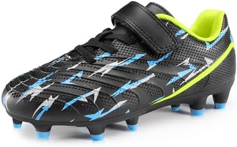 Stelle Boys Girls Soccer Cleats Firm Ground Kids Soccer Shoes Athletic Outdoor Lightning Pattern Football Shoes for Toddler/Little/Big Kid(Black Voltage,10MT)