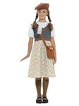 Smiffys Evacuee School Girl Costume, Grey with Dress, Hat, Bag & Name Tag, Girls Fancy Dress, Child Dress Up Costumes