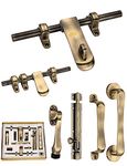 Chitra Livon Series Brass Heavy Single Door Fitting Accessories Full Set/Kit (1 Aldrop, 1 Latch, 2 Handles, 1 Tower Bolt and 1 Door Stopper) (10 Inch, Antique Brass Matt)